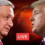 Reciben a AMLO con cartel de apoyo en el Monumento a Lincoln